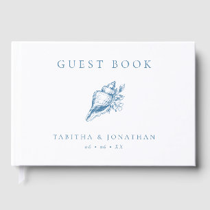 Vintage Blue Seashell Beach Wedding Guest Book