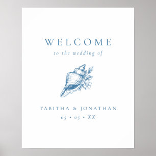 Vintage Blue Seashell Beach Wedding Welcome Poster