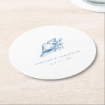 Vintage Blue Seashell Coastal Wedding Round Paper Coaster<br><div class="desc">Vintage Blue Seashell Coastal Wedding coaster favors - personalize with your names and wedding date</div>