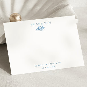Vintage Blue Seashell Flat Wedding Thank You Card
