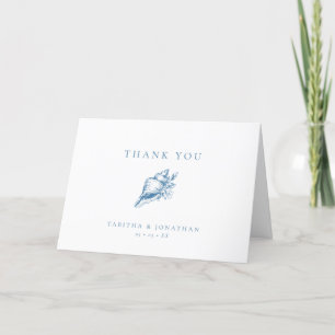 Vintage Blue Seashell Wedding Thank You Card