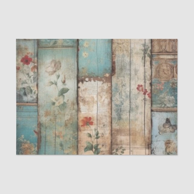 Vintage Blue Shabby Chic Decoupage Tissue Paper (Front)