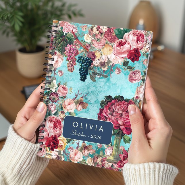Vintage Blue Shabby Chic Roses Vase Notebook (Creator Uploaded)