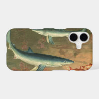 Vintage Blue Shark Eating Fish, Marine Life