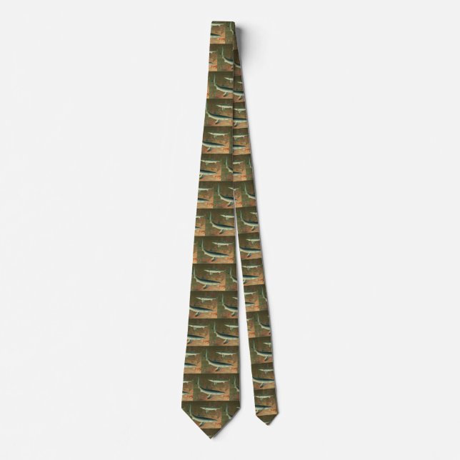 Vintage Blue Shark Eating Fish, Marine Life Tie (Front)