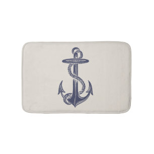Vintage Blue Ship Anchor Bath Mat