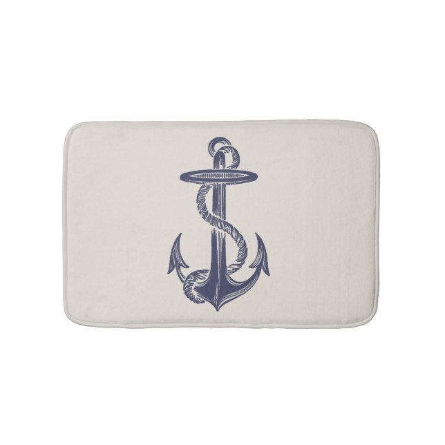 Vintage Blue Ship Anchor Bath Mat (Front)