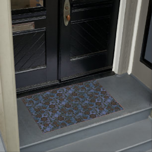 Vintage Blue & Slate Grey Floral Decorative Doormat