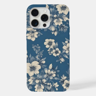 vintage blue small flowers iPhone 15 pro max case