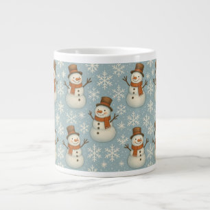 Vintage blue snowman and snowflakes Christmas Large Coffee Mug