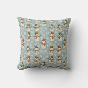 Vintage blue snowmen and snowflake throw pillow