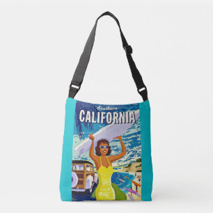 Vintage Blue Southern California Travel Poster Crossbody Bag