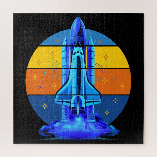 Vintage Blue Space Shuttle Spaceship Jigsaw Puzzle (Vertical)