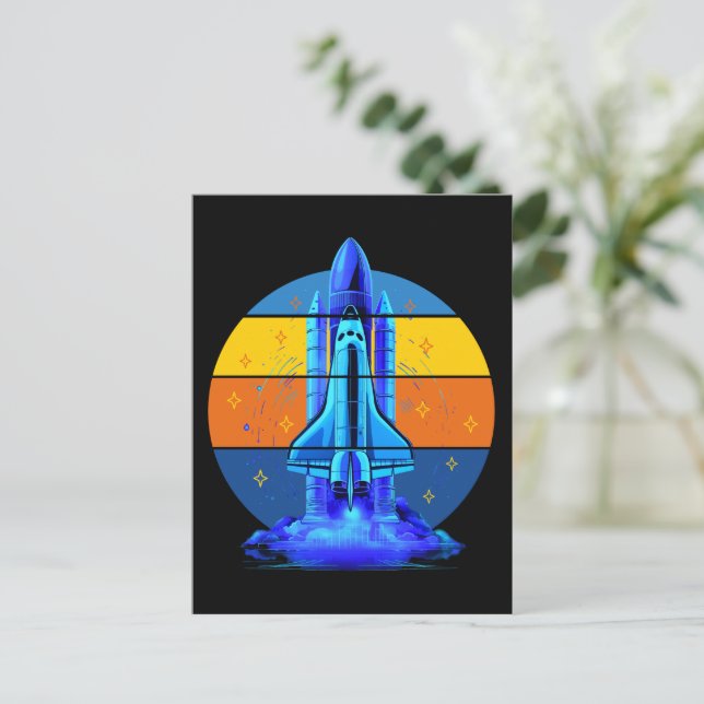 Vintage Blue Space Shuttle Spaceship Postcard (Standing Front)