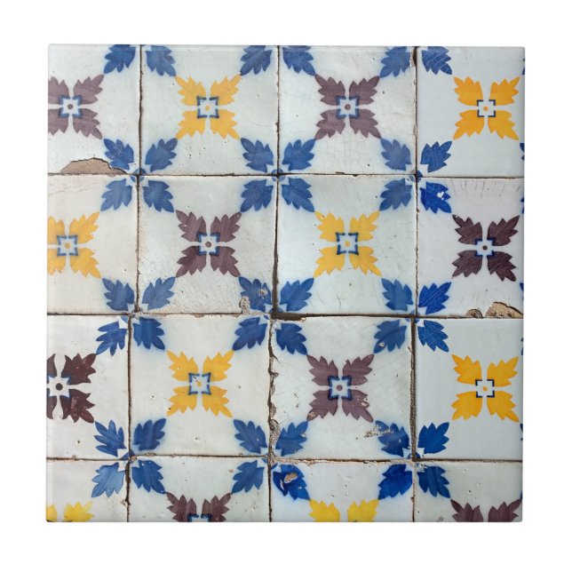 Vintage Blue Star Azulejo Portuguese  Tile (Front)