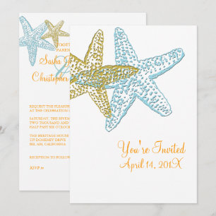 VINTAGE BLUE STARFISH WEDDING INVITATIONS