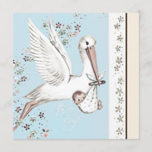 Vintage Blue Stork Baby Shower Invitation