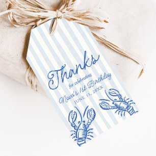 Vintage Blue Stripe Lobster 1st Birthday Favour Gift Tags