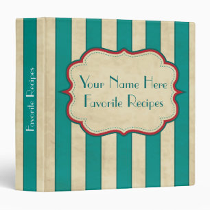 Vintage Blue Striped Personalized Recipe Binder