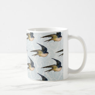 Vintage Blue Swallow Birds Pattern Coffee Mug