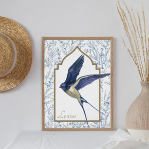 Vintage Blue Swallow Woodland Custom Wall Art