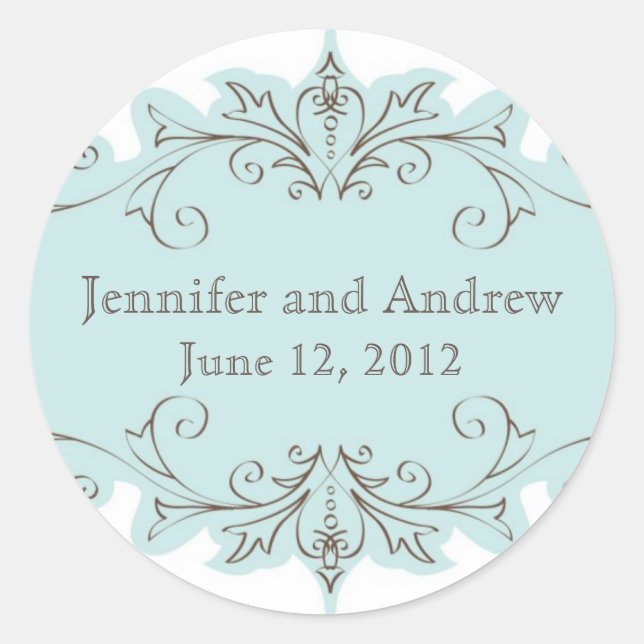 Vintage Blue Swirls Wedding Favour Stickers (Front)