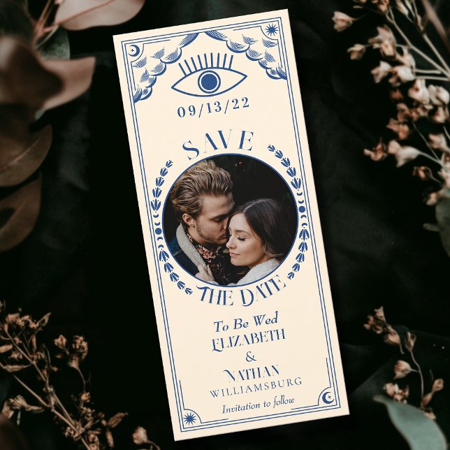 Vintage Blue Tarot Card Photo Save the Date (Creator Uploaded)