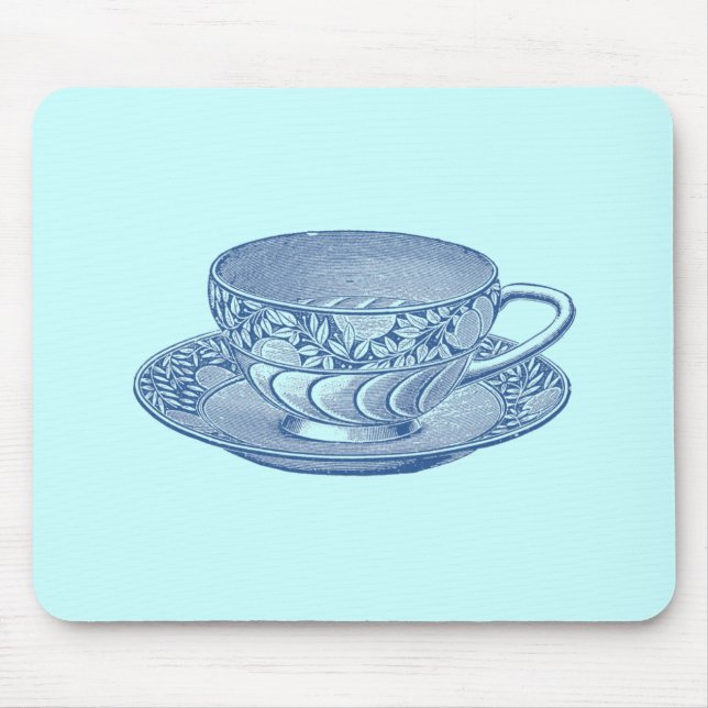 Vintage Blue Tea Cup Mouse Pad (Front)