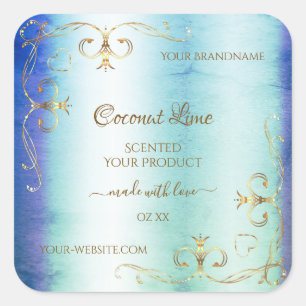 Vintage Blue Teal Marble Gold Ornate Product Label