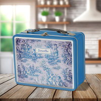 Vintage blue teal toile de jouy printed