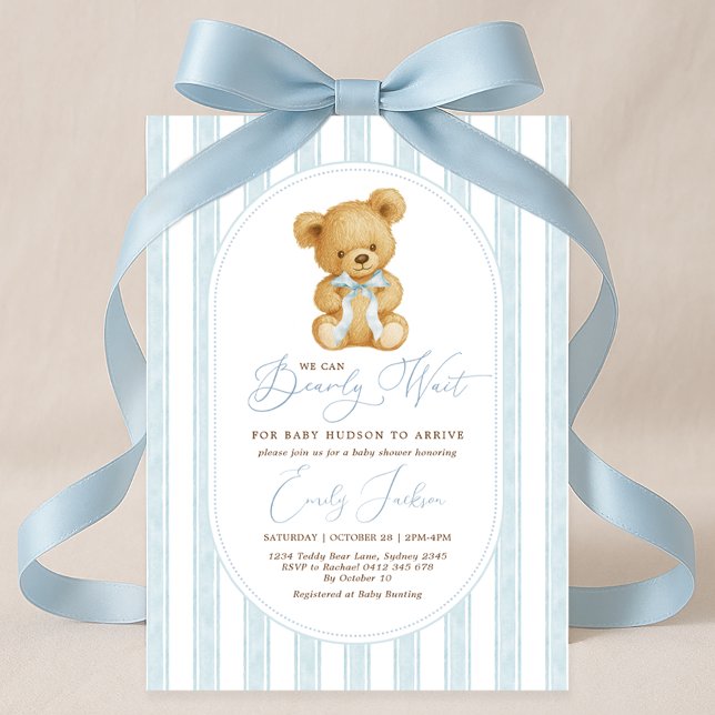 Vintage Blue Teddy Bear Boy Baby Shower Invitation (Creator Uploaded)