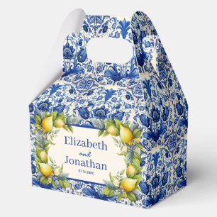 Vintage Blue Tile Yellow Lemons Wedding Favor Box