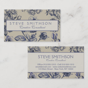 Vintage Blue Toile Botanical Floral Antique Patter Business Card