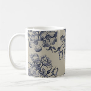 Vintage Blue Toile Botanical Floral Antique Patter Coffee Mug