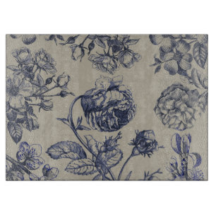 Vintage Blue Toile Botanical Floral Antique Patter Cutting Board