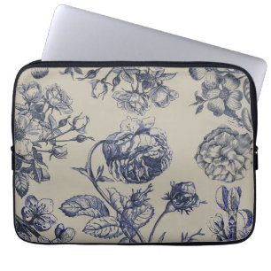 Vintage Blue Toile Botanical Floral Antique Patter Laptop Sleeve