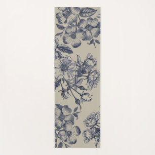 Vintage Blue Toile Botanical Floral Antique Patter Yoga Mat