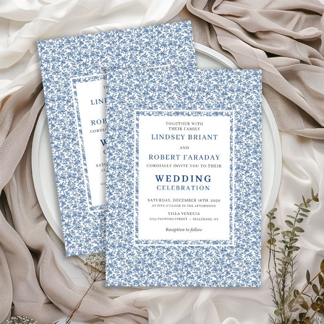 Vintage Blue Toile de Jouy Elegant Wedding Invite (Vintage Blue Toile de Jouy Elegant Wedding Invite)