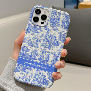 Vintage blue toile de jouy printed iPhone 16 case