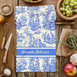 Vintage blue toile de jouy printed kitchen towel<br><div class="desc">Vintage blue toile de jouy printed kitchen towel. This toile de jouy vintage kitchen towel is inspired by the exquisite designs of french countryside scenes. The beautiful, classy, sophisticated Toile prints are an all time rage at the moment, The designs are classic and romantic with stylish colours. The perfect gift...</div>