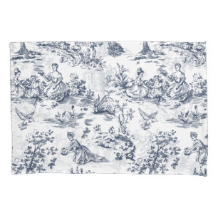 Vintage Blue Toile Decorative Pillow   French Coun Pillowcase