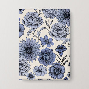 Vintage Blue Toile Floral Botanical Pattern