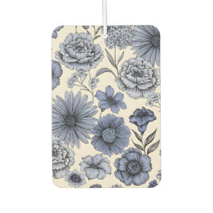 Vintage Blue Toile Floral Botanical Pattern Air Freshener