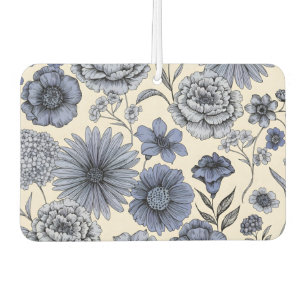 Vintage Blue Toile Floral Botanical Pattern Air Freshener