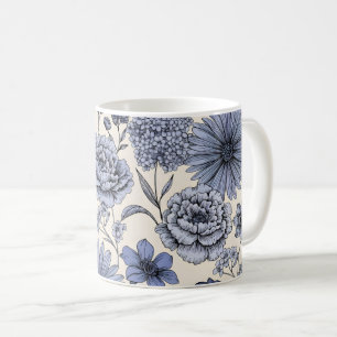Vintage Blue Toile Floral Botanical Pattern Coffee Mug