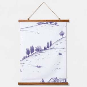 Vintage Blue Toile Landscape Hanging Tapestry