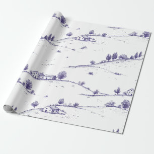 Vintage Blue Toile Landscape Wrapping Paper