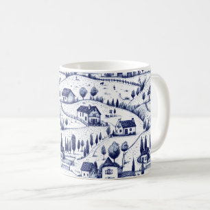 Vintage Blue Toile - Trees Pastoral Architecture Coffee Mug