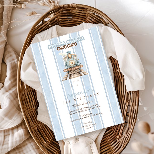 Vintage Blue Train 1st Birthday  Invitation (Creator Uploaded)