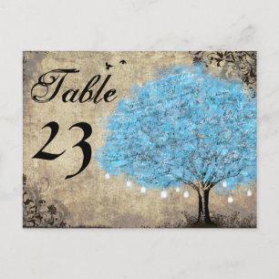 Vintage Blue Tree Table Numbers Postcard